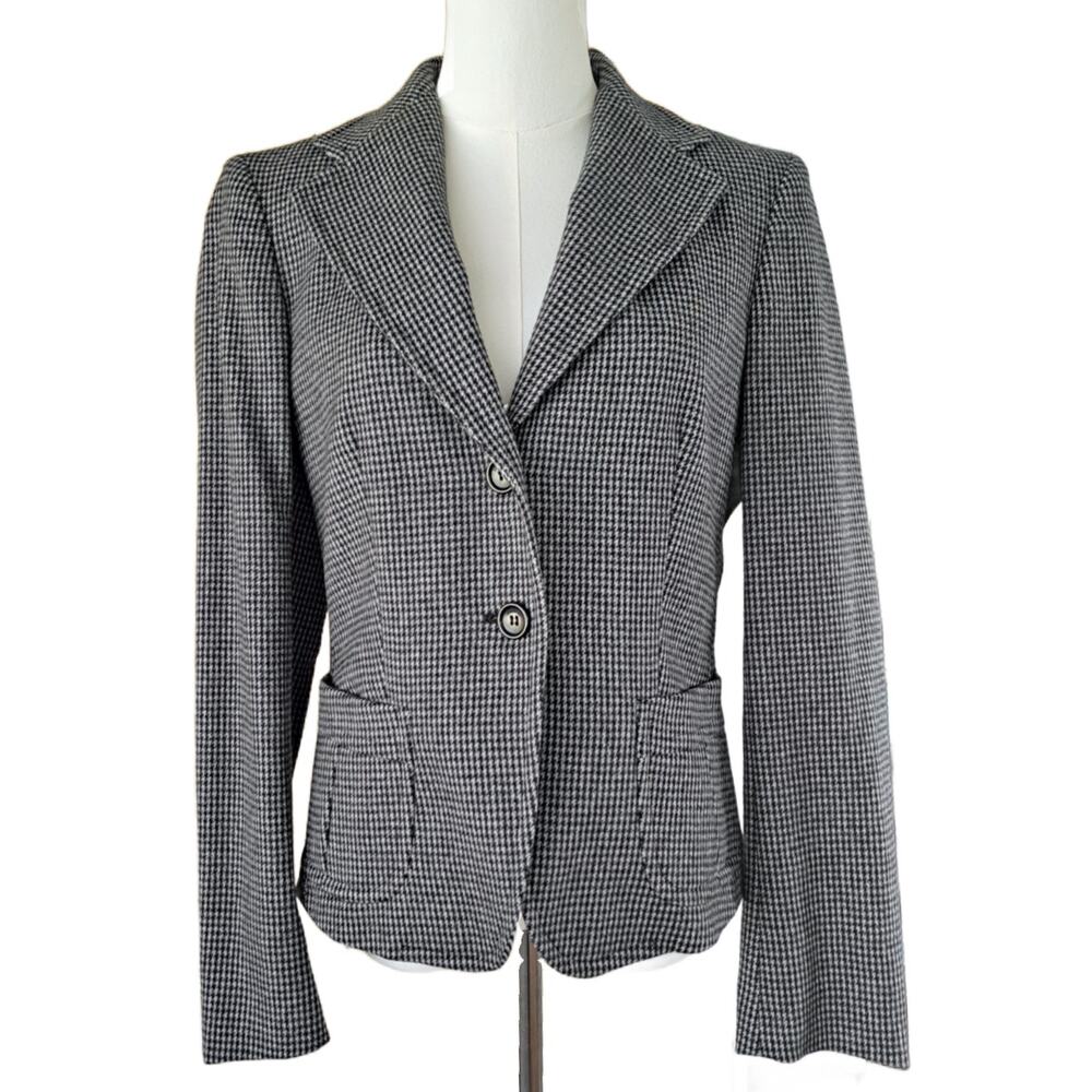 MAX MARA Black Gray Houndstooth Blazer Wool Angora Jacket Size 8 Quiet Luxury